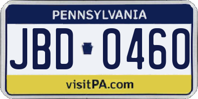 PA license plate JBD0460