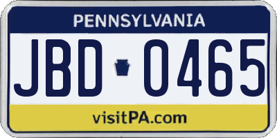 PA license plate JBD0465