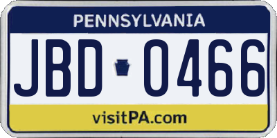 PA license plate JBD0466