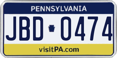 PA license plate JBD0474