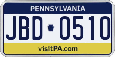 PA license plate JBD0510