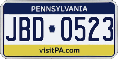 PA license plate JBD0523
