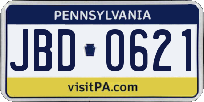 PA license plate JBD0621