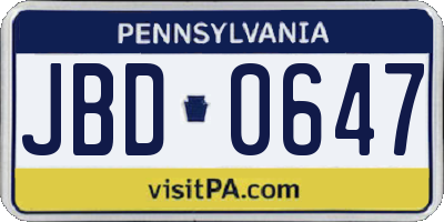 PA license plate JBD0647