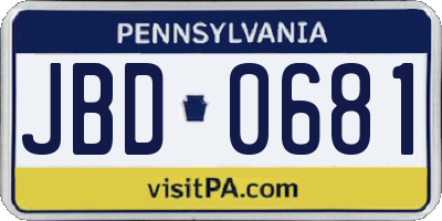 PA license plate JBD0681