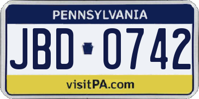 PA license plate JBD0742