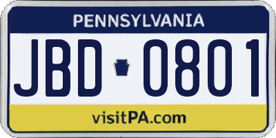 PA license plate JBD0801