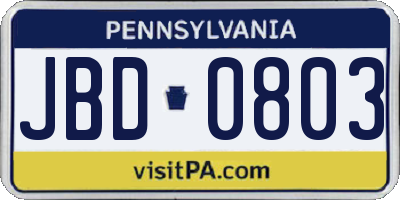 PA license plate JBD0803
