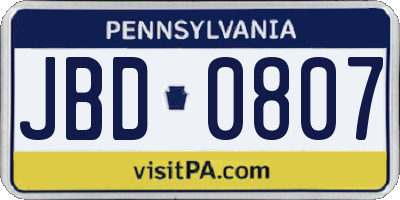 PA license plate JBD0807