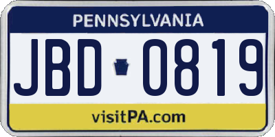 PA license plate JBD0819