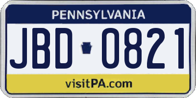 PA license plate JBD0821