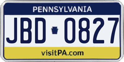 PA license plate JBD0827