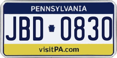 PA license plate JBD0830