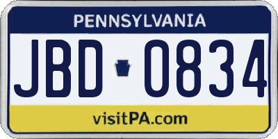 PA license plate JBD0834