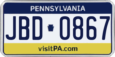 PA license plate JBD0867