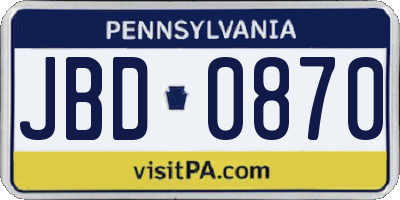 PA license plate JBD0870