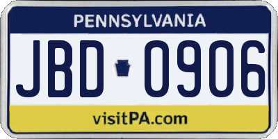 PA license plate JBD0906