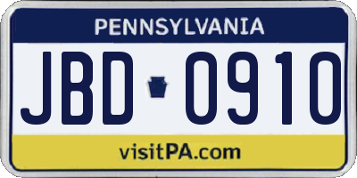 PA license plate JBD0910