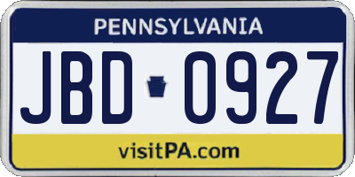 PA license plate JBD0927