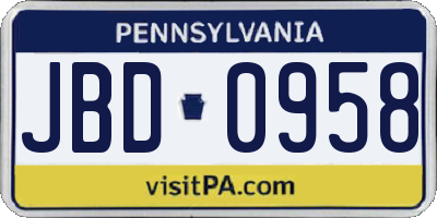 PA license plate JBD0958