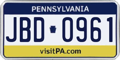 PA license plate JBD0961