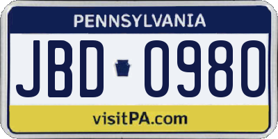 PA license plate JBD0980