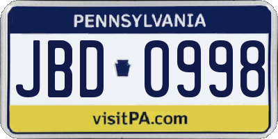 PA license plate JBD0998