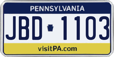 PA license plate JBD1103