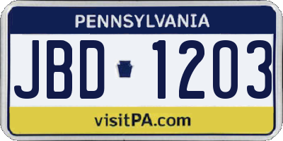 PA license plate JBD1203