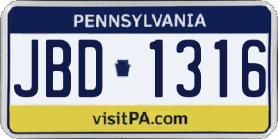 PA license plate JBD1316