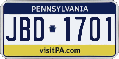 PA license plate JBD1701