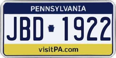 PA license plate JBD1922