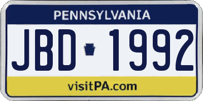 PA license plate JBD1992