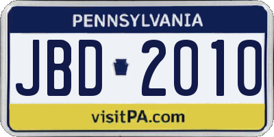 PA license plate JBD2010
