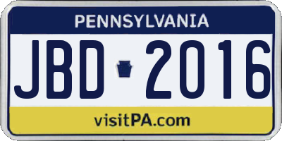 PA license plate JBD2016