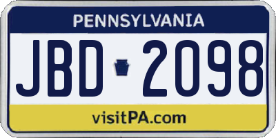 PA license plate JBD2098