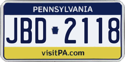 PA license plate JBD2118