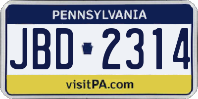 PA license plate JBD2314