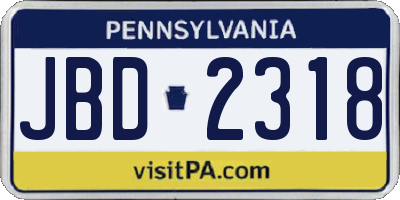 PA license plate JBD2318