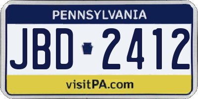 PA license plate JBD2412