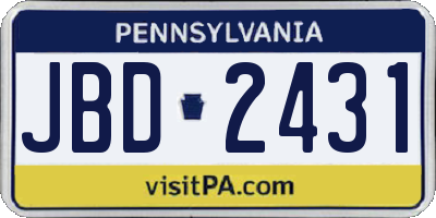 PA license plate JBD2431