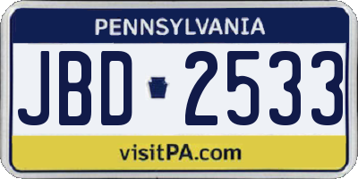 PA license plate JBD2533