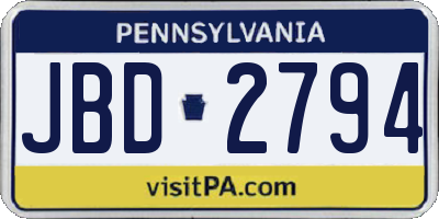 PA license plate JBD2794