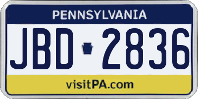 PA license plate JBD2836
