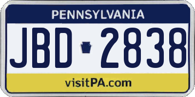 PA license plate JBD2838