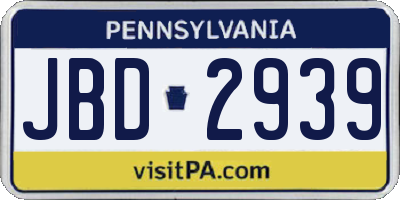PA license plate JBD2939