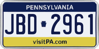 PA license plate JBD2961