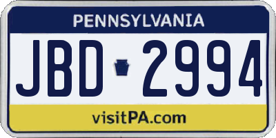 PA license plate JBD2994