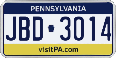 PA license plate JBD3014
