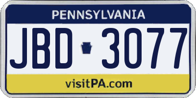 PA license plate JBD3077